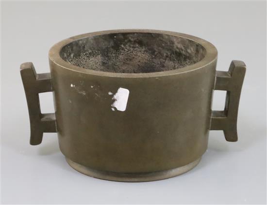 A Chinese bronze censer, W. 15.5cm